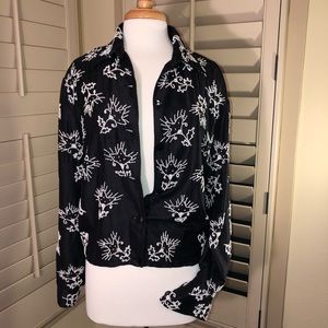 Extremely fun Black Silk w/beaded Appliqué Jacket